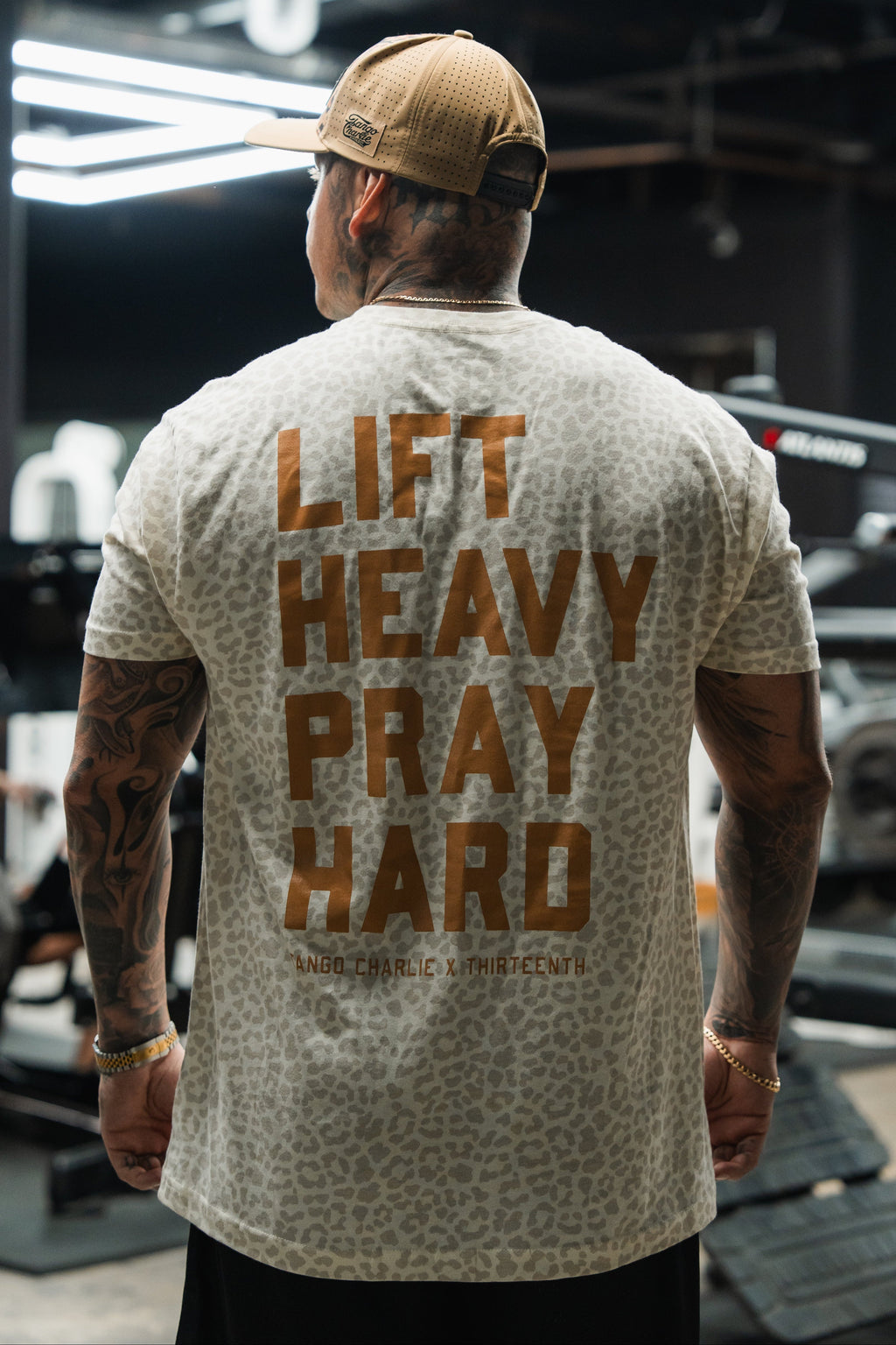 Lift Heavy. Pray Hard. Cream Leopard - Tee MENS UNISEX