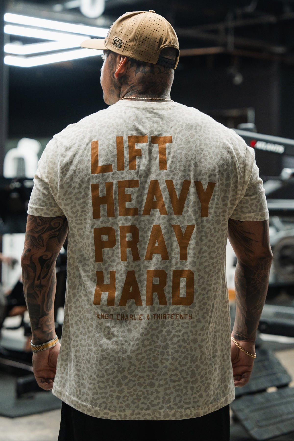 Lift Heavy. Pray Hard. Cream Leopard - Tee MENS UNISEX