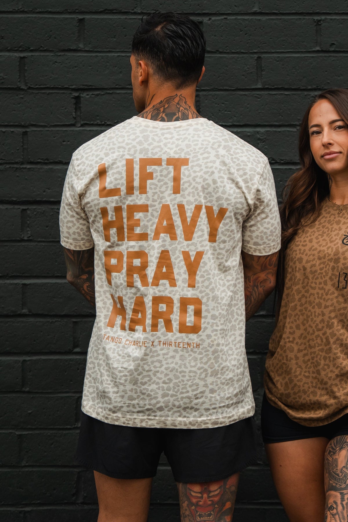 Lift Heavy. Pray Hard. Cream Leopard - Tee MENS UNISEX