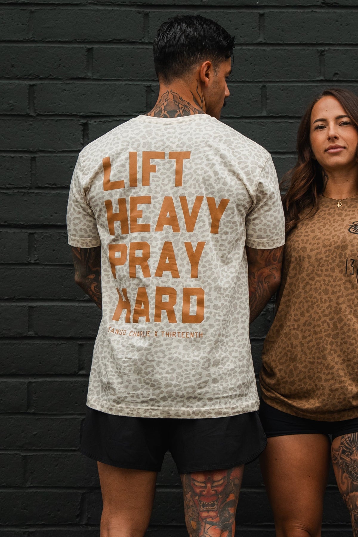 Lift Heavy. Pray Hard. Cream Leopard - Tee MENS UNISEX
