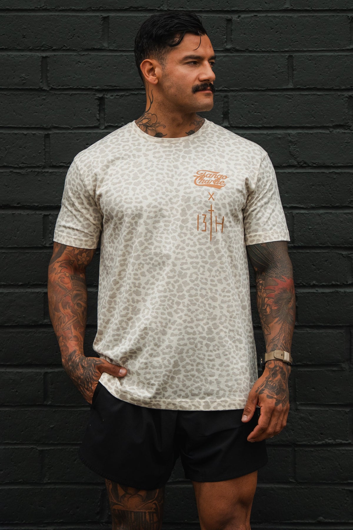 Lift Heavy. Pray Hard. Cream Leopard - Tee MENS UNISEX