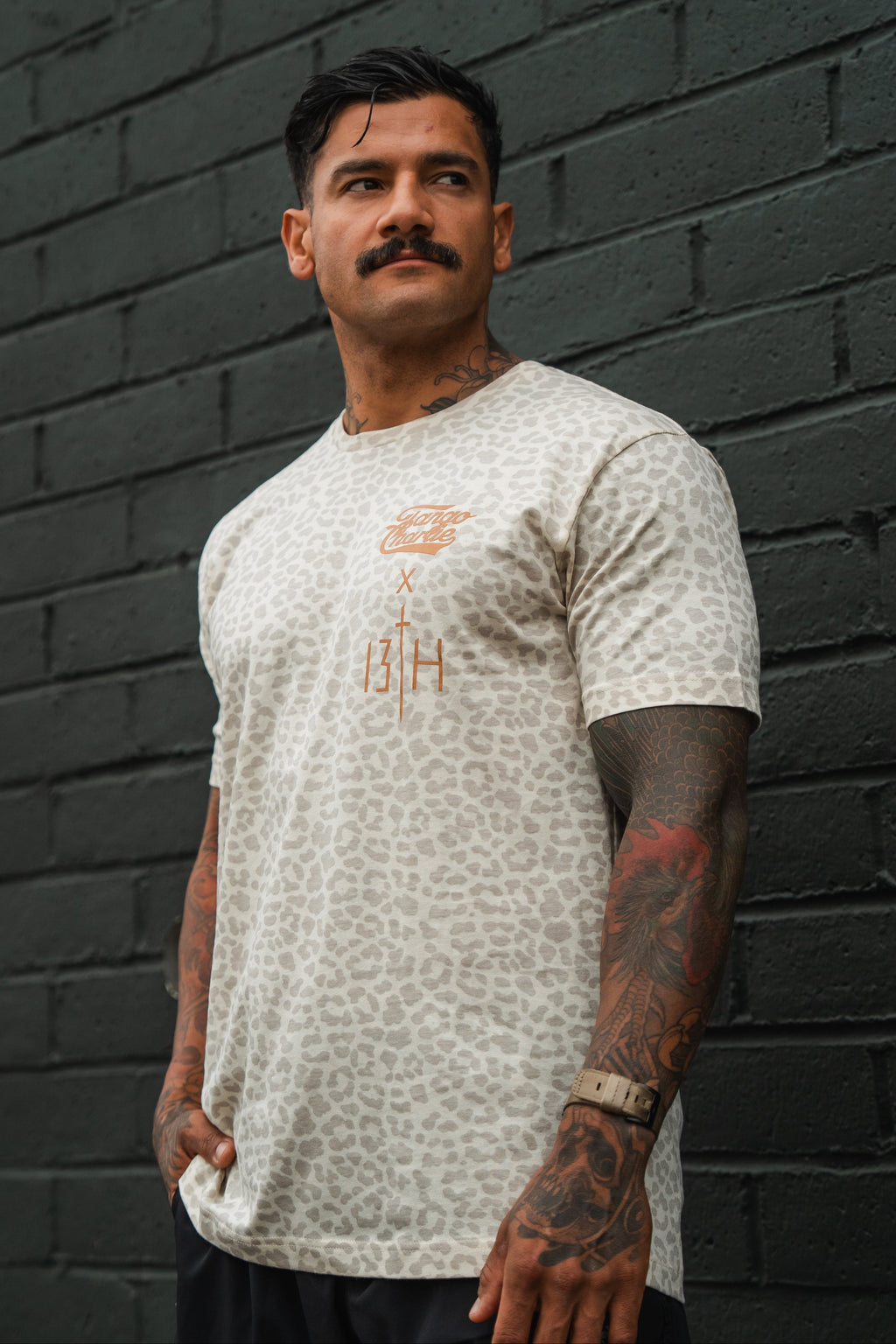Lift Heavy. Pray Hard. Cream Leopard - Tee MENS UNISEX