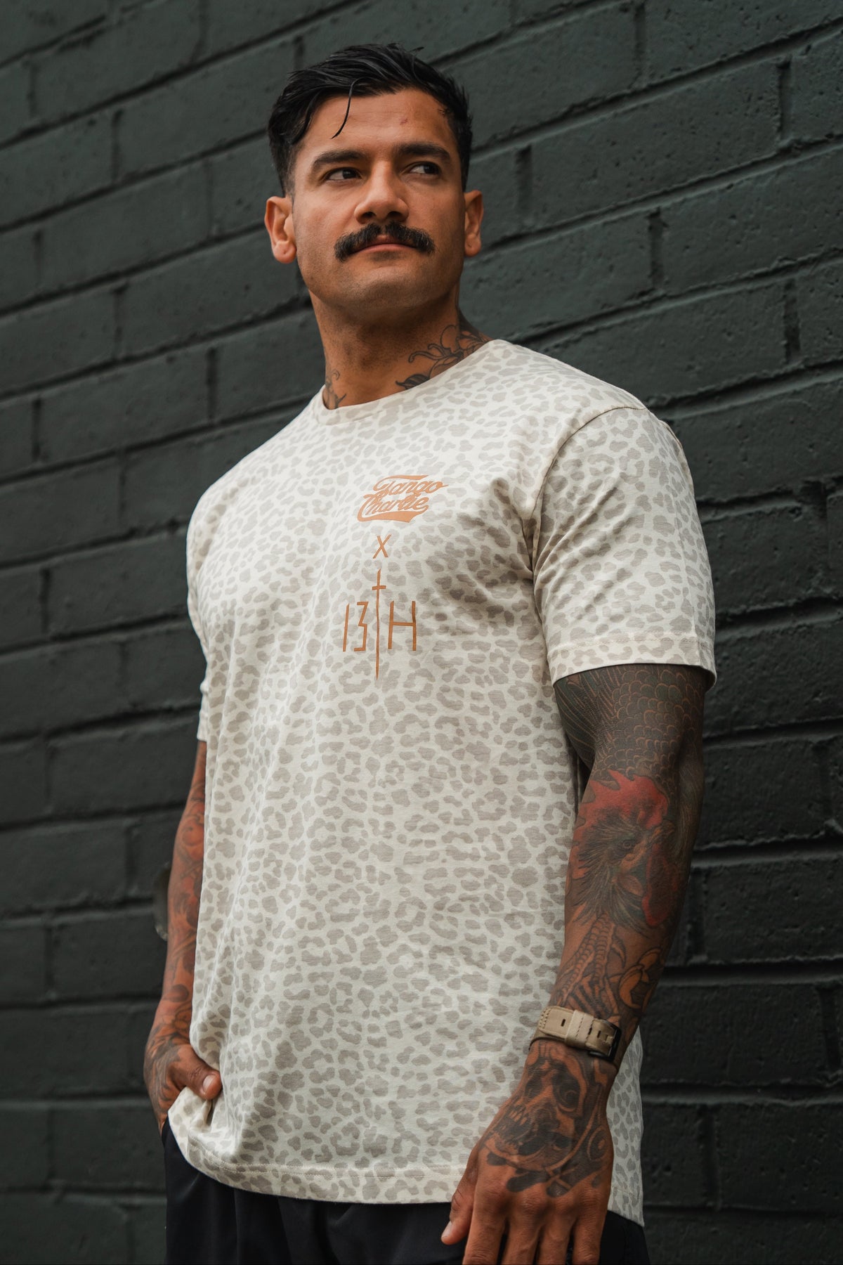 Lift Heavy. Pray Hard. Cream Leopard - Tee MENS UNISEX