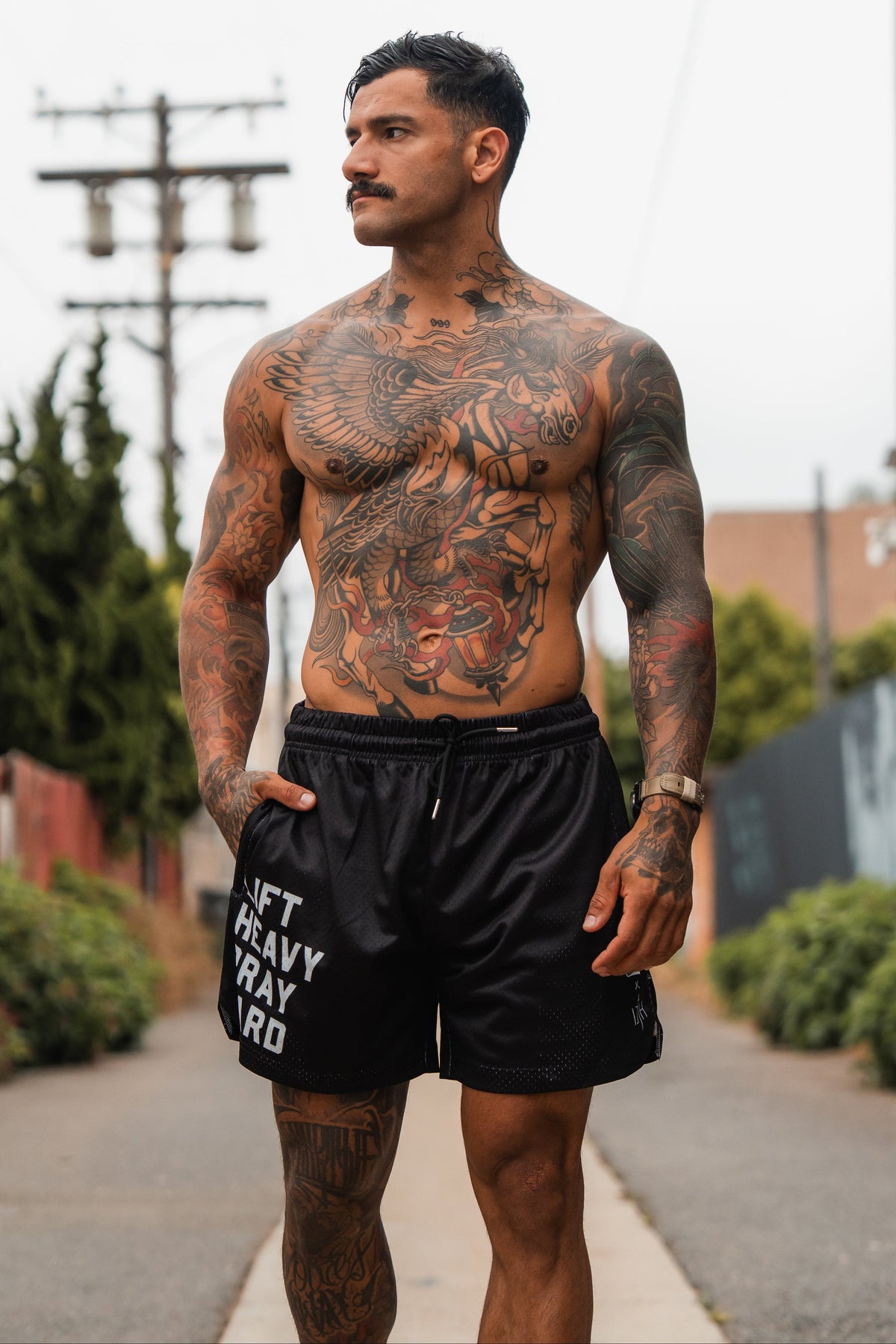 Lift Heavy Pray Hard printed Men's Mesh Lifestyle Shorts | 5.5"- Black unisex
