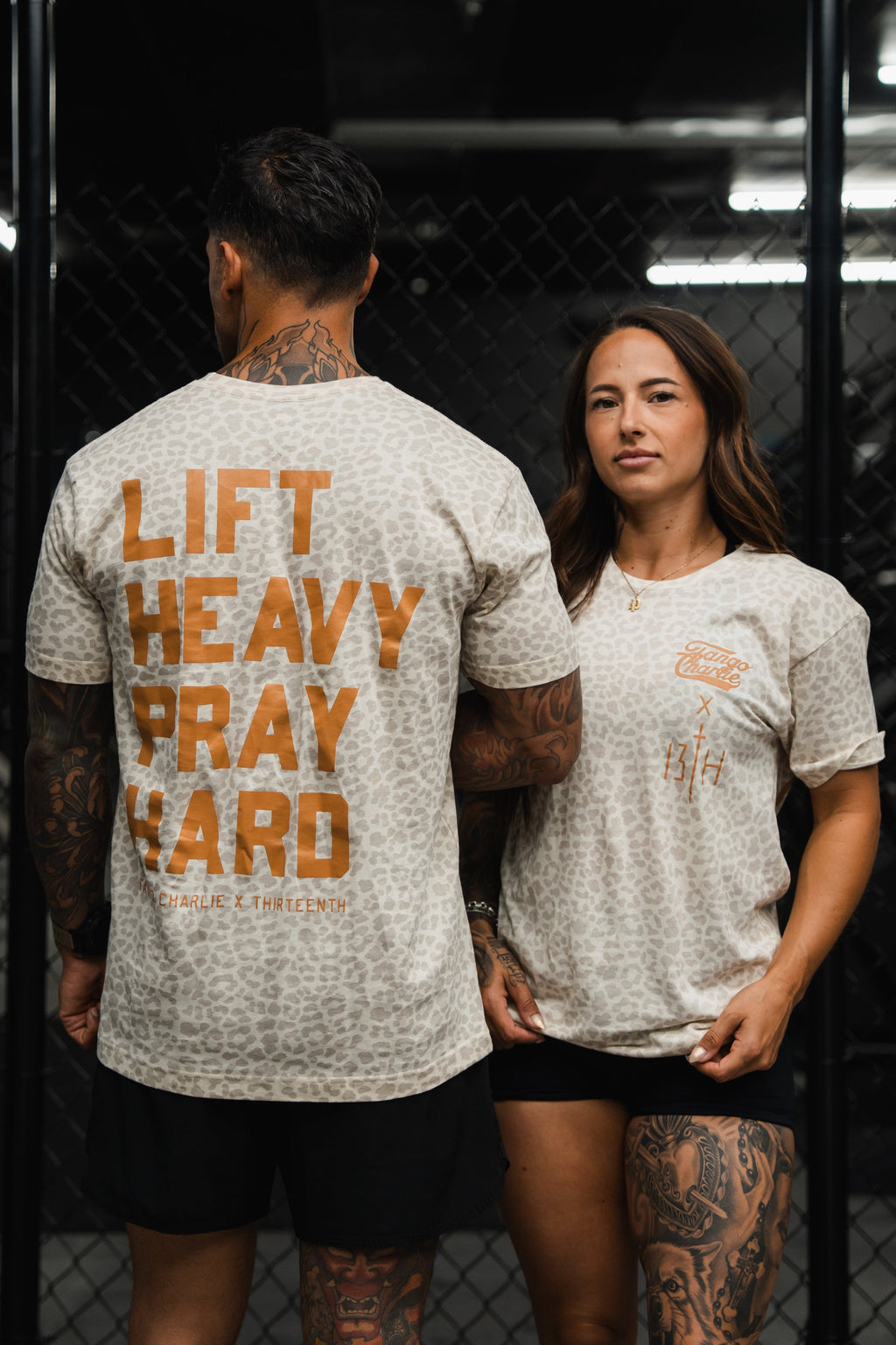 Lift Heavy. Pray Hard. Cream Leopard - Tee MENS UNISEX