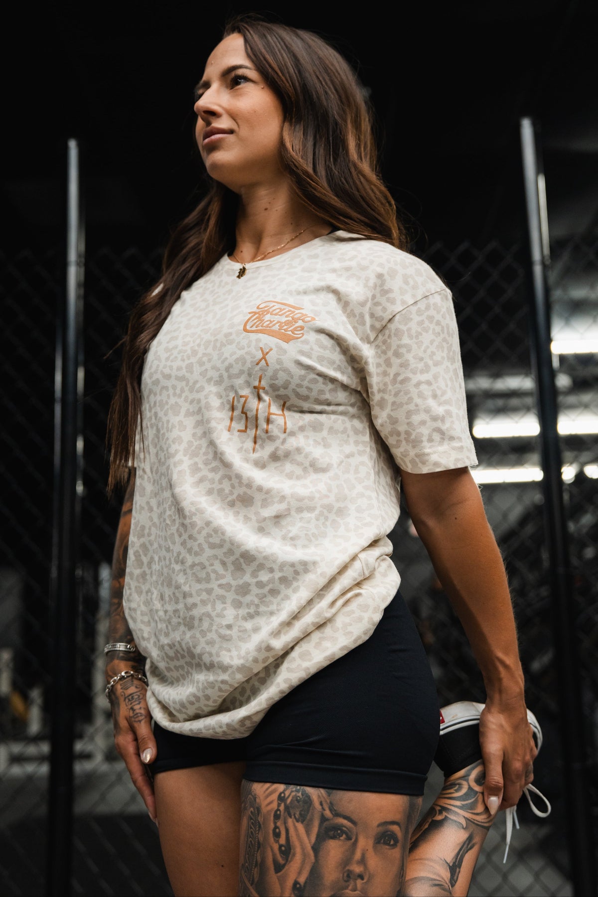 Lift Heavy. Pray Hard. Cream Leopard - Tee MENS UNISEX