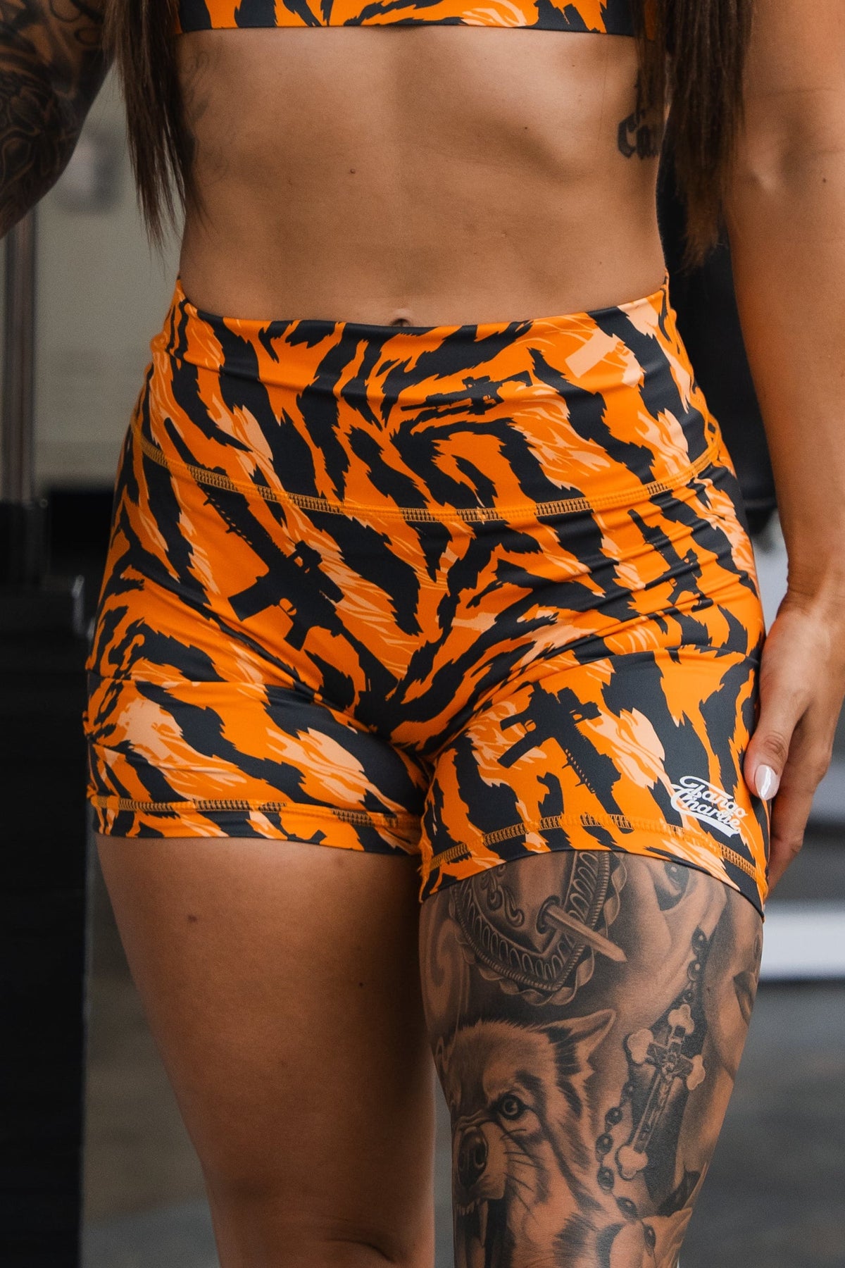 🐅Tiger Snipe printed Women's High-Waisted Seamless Front Compression Training Shorts |🐅