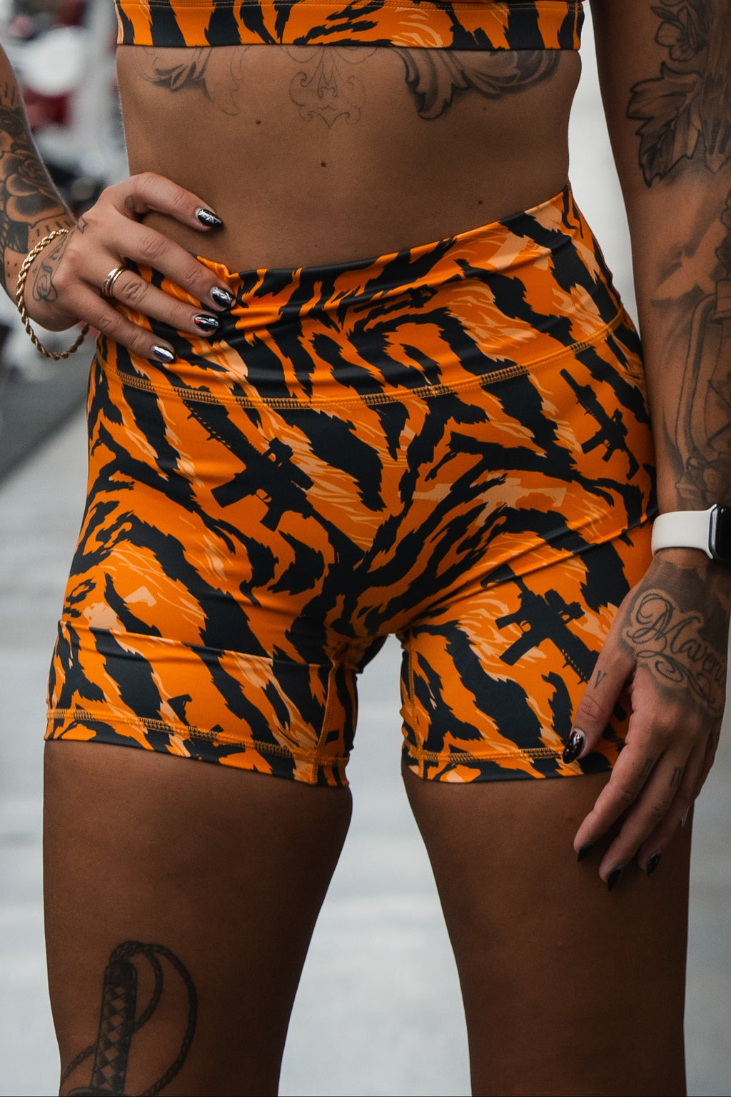 🐅Tiger Snipe printed Women's High-Waisted Seamless Front Compression Training Shorts |🐅
