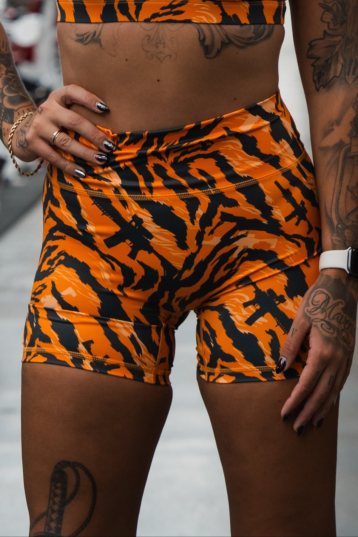 🐅Tiger Snipe printed Women's High-Waisted Seamless Front Compression Training Shorts |🐅