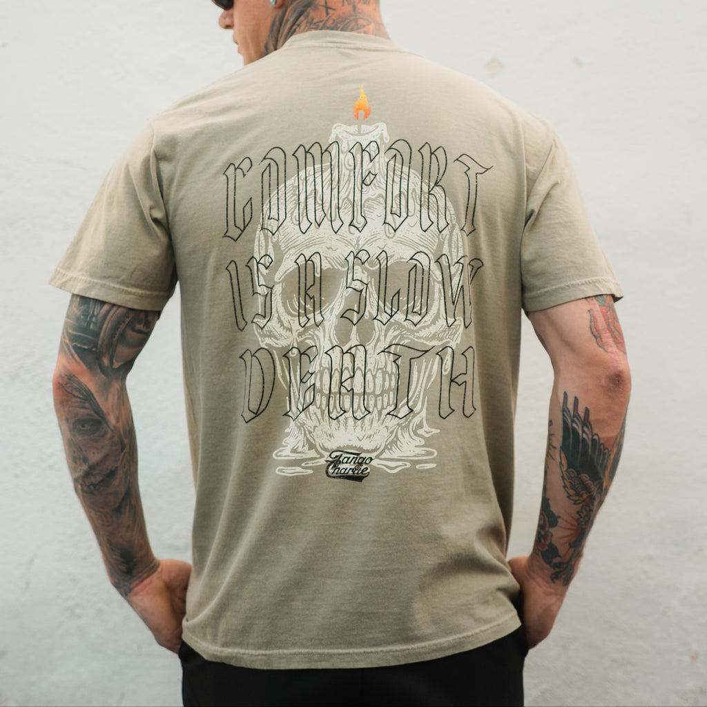 Comfort is a Slow Death - Tan Premium Tee MENS ATHLETIC TEE
