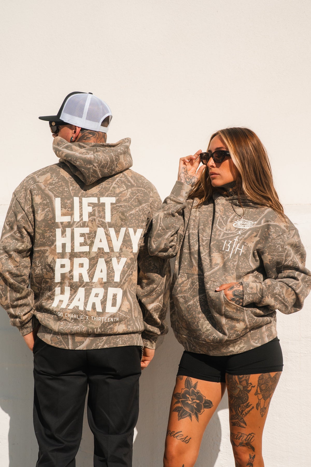 Lift Heavy. Pray Hard. - Premium Deadwood Camo Hoodie MENS UNISEX