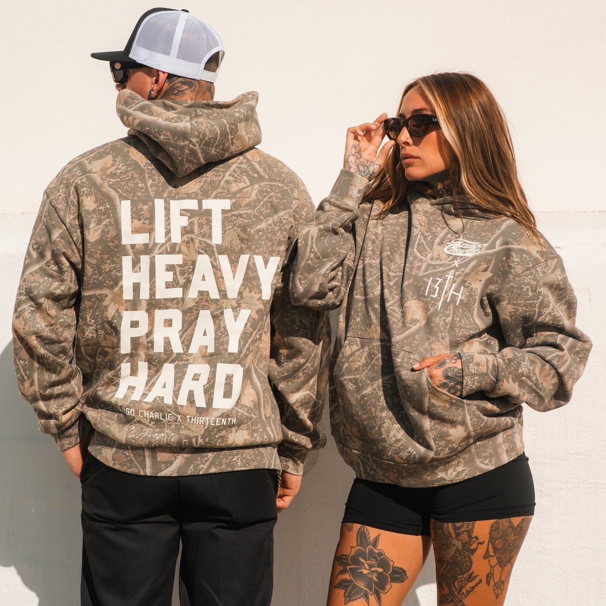 Lift Heavy. Pray Hard. - Premium Deadwood Camo Hoodie MENS UNISEX
