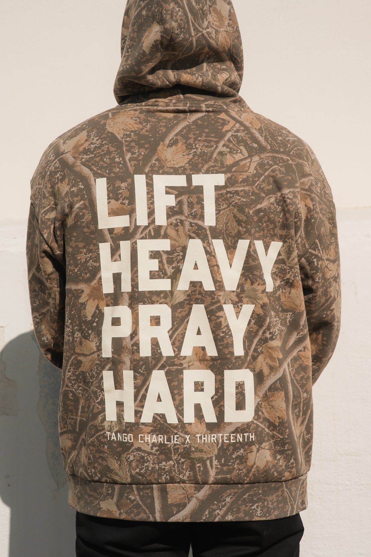 Lift Heavy. Pray Hard. - Premium Deadwood Camo Hoodie MENS UNISEX