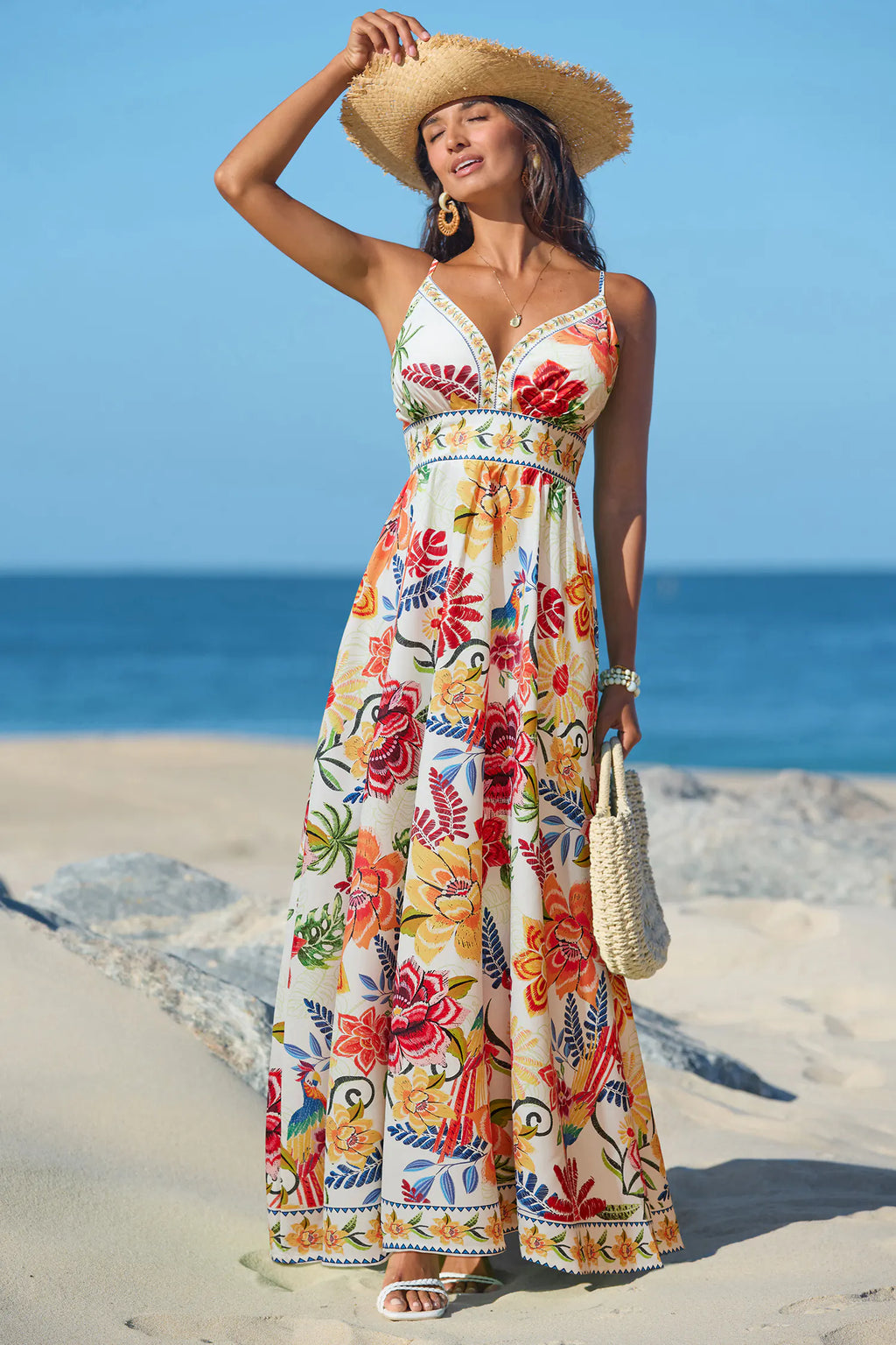 CUPSHE Vibrant Oasis Tropical Maxi Dress, Large