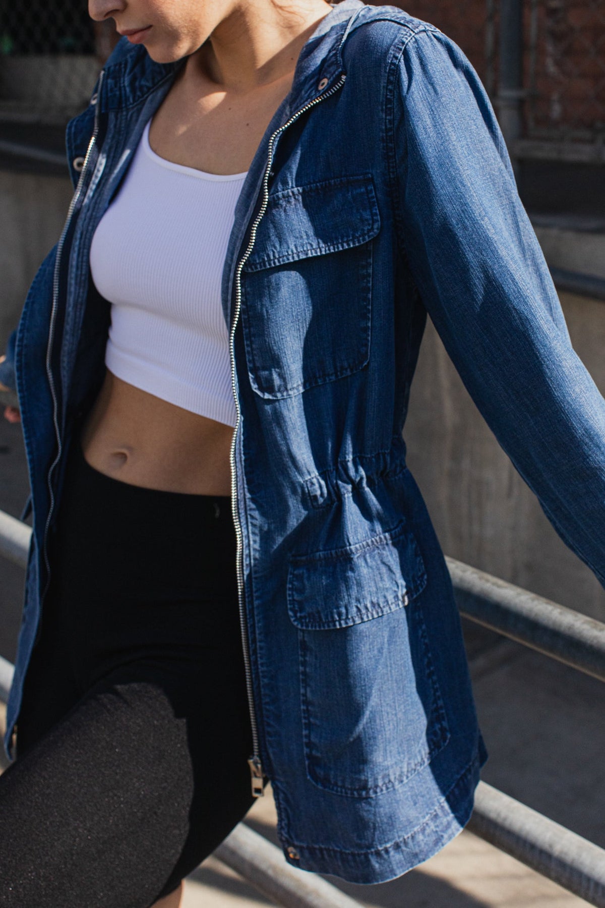 Hooded Chambray Utility  Denim Jacket