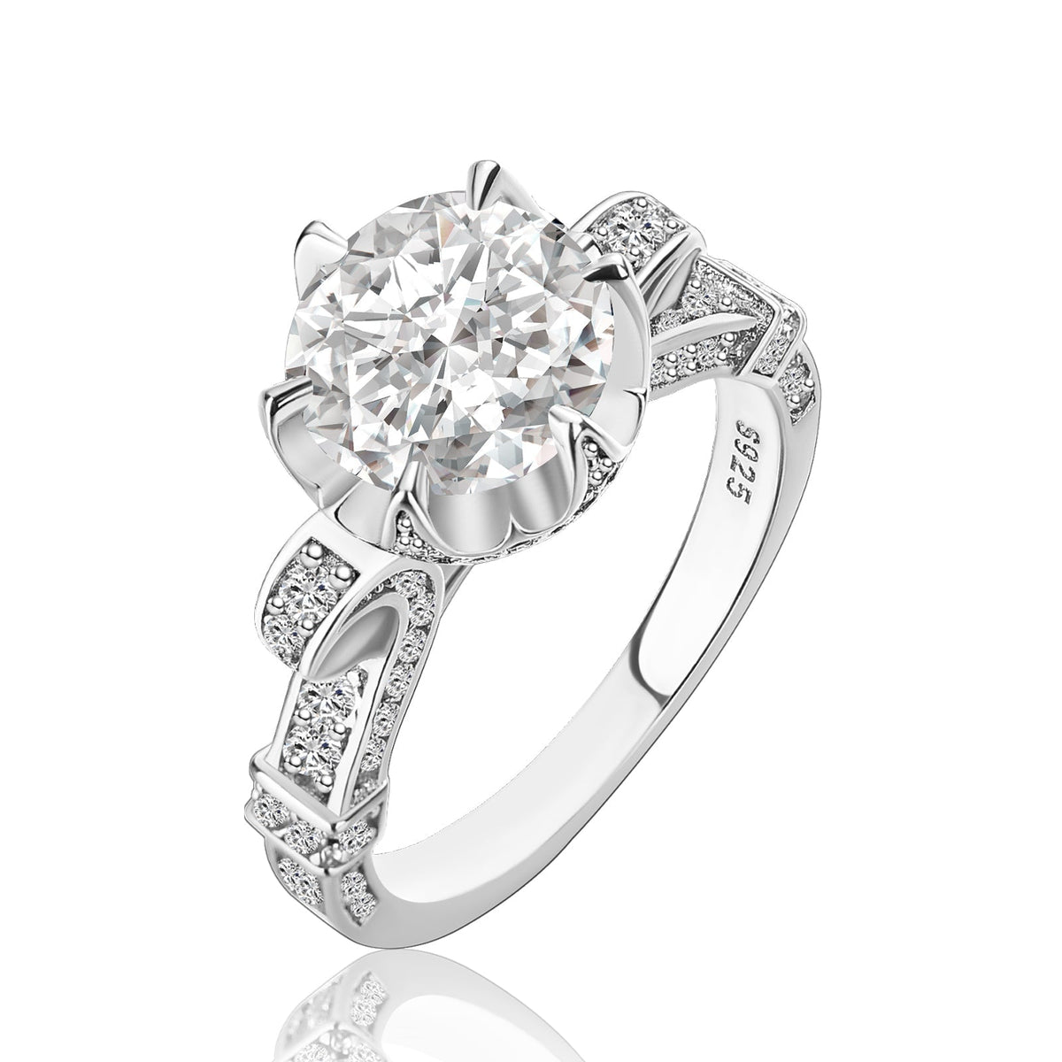 Rodiffy Moissanite 2.0Ct Round Cut Twist White Gold Promise Bridal Ring