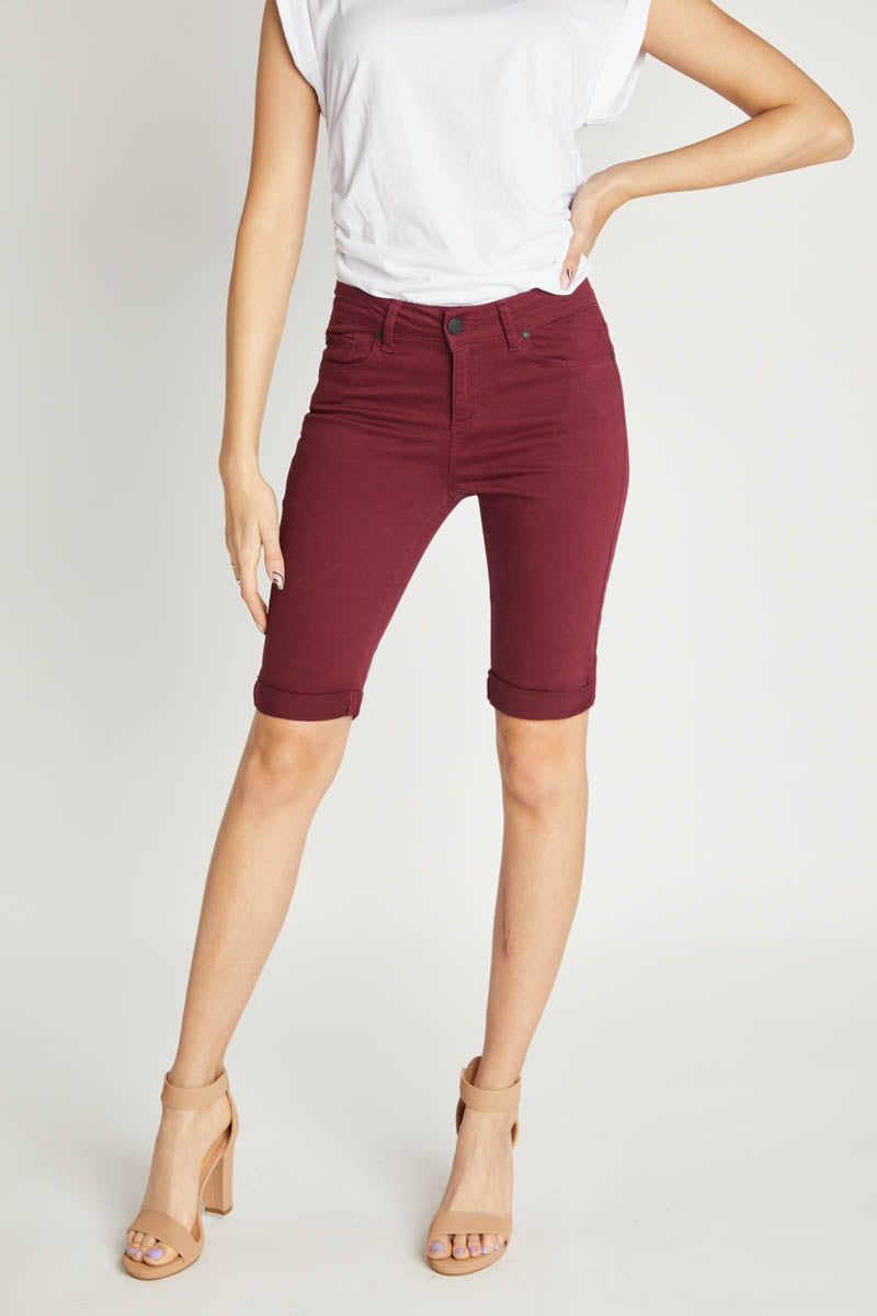 Burgundy Bermuda Denim Shorts