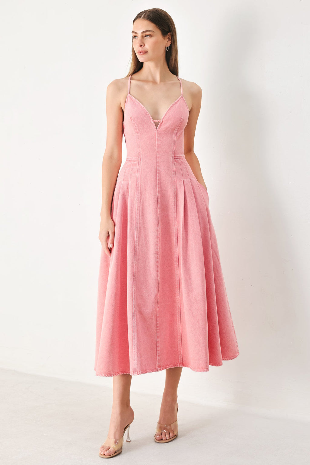PINK HAZE WOVEN TWILL MIDI DRESS