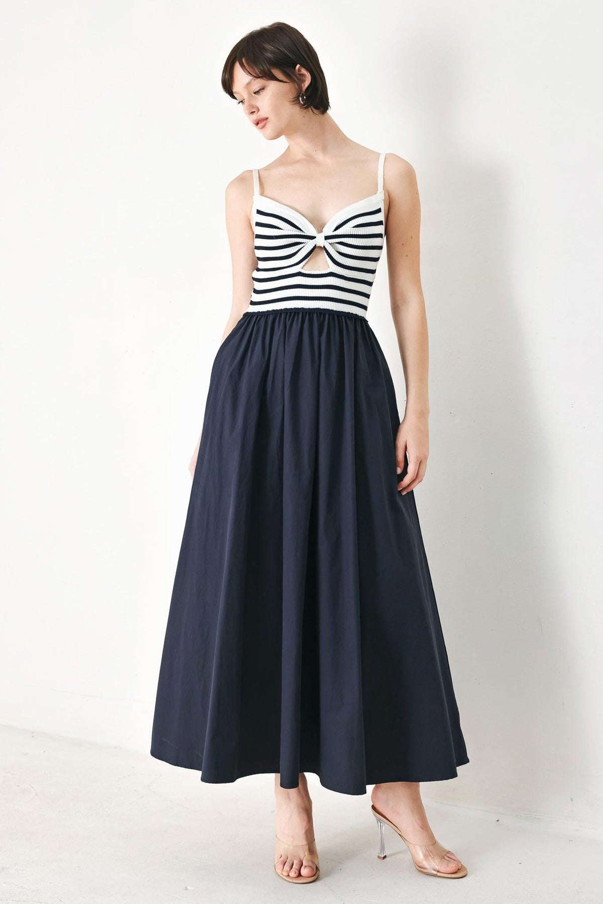 PARIS STRIPE CUTOUT MIDI DRESS