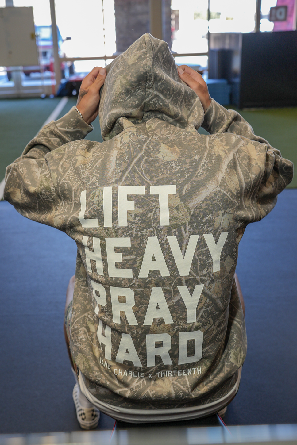 Lift Heavy. Pray Hard. - Premium Deadwood Camo Hoodie MENS UNISEX