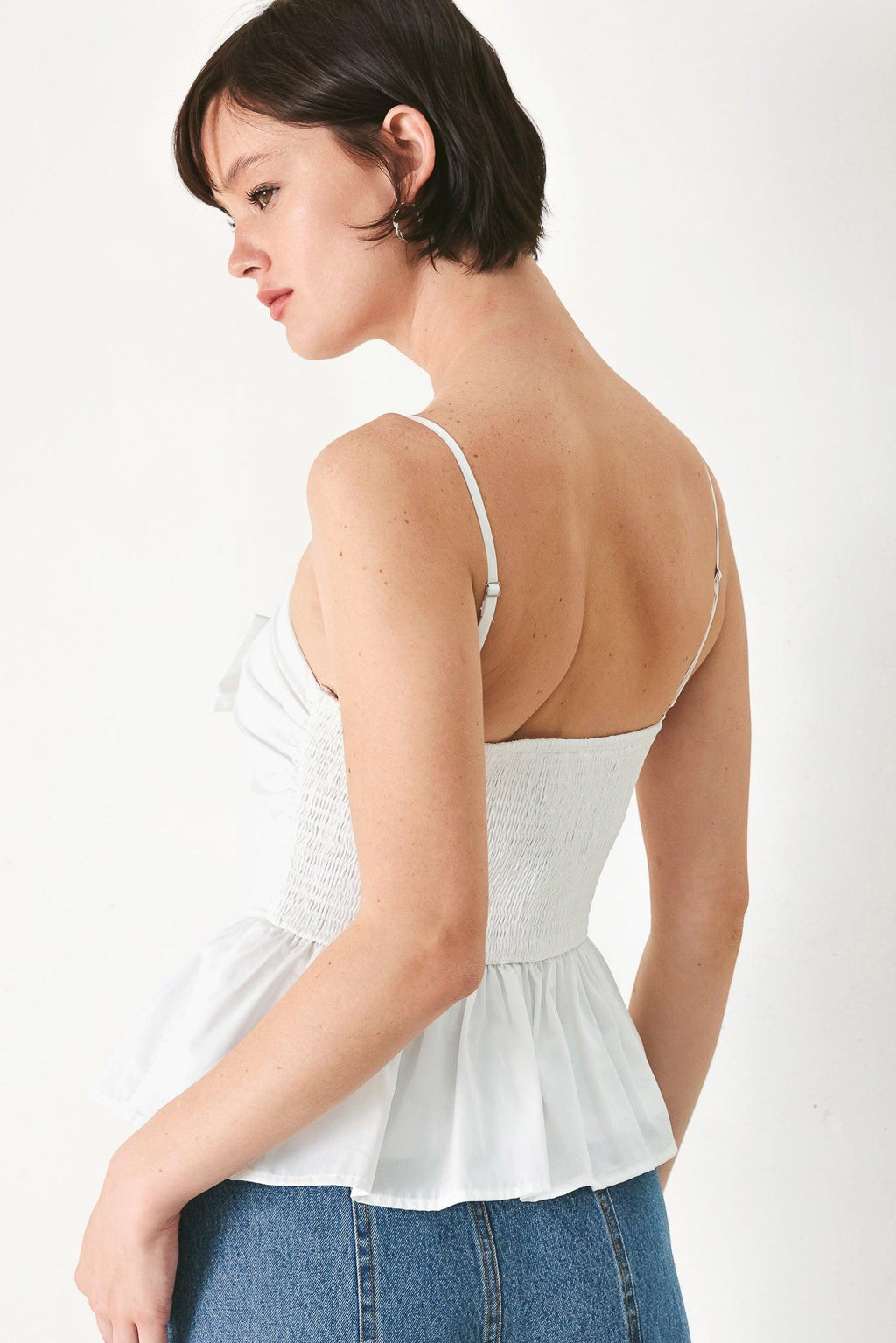 SUNSET BOW WHITE WOVEN TOP