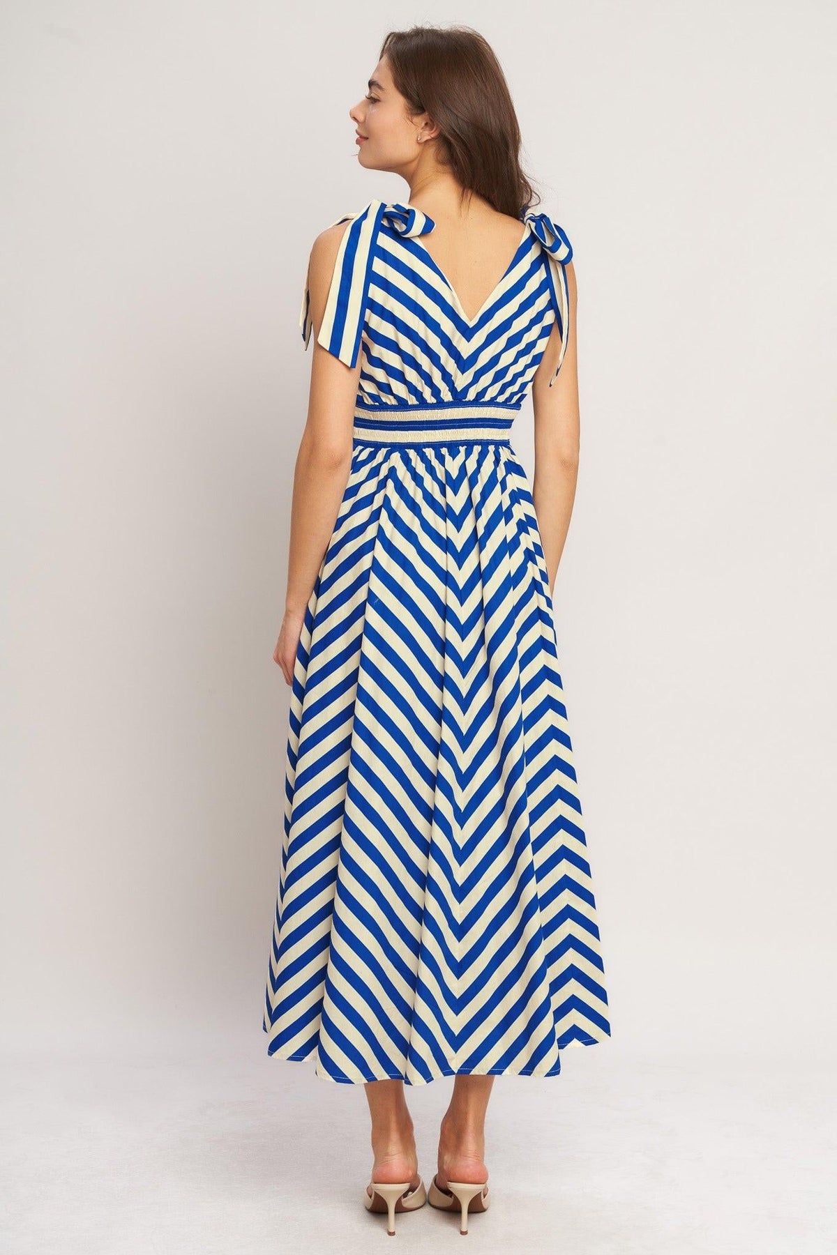 BLUE VOYAGE STRIPE WOVEN MIDI DRESS