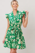 EMERALD BLOOM WOVEN MINI DRESS