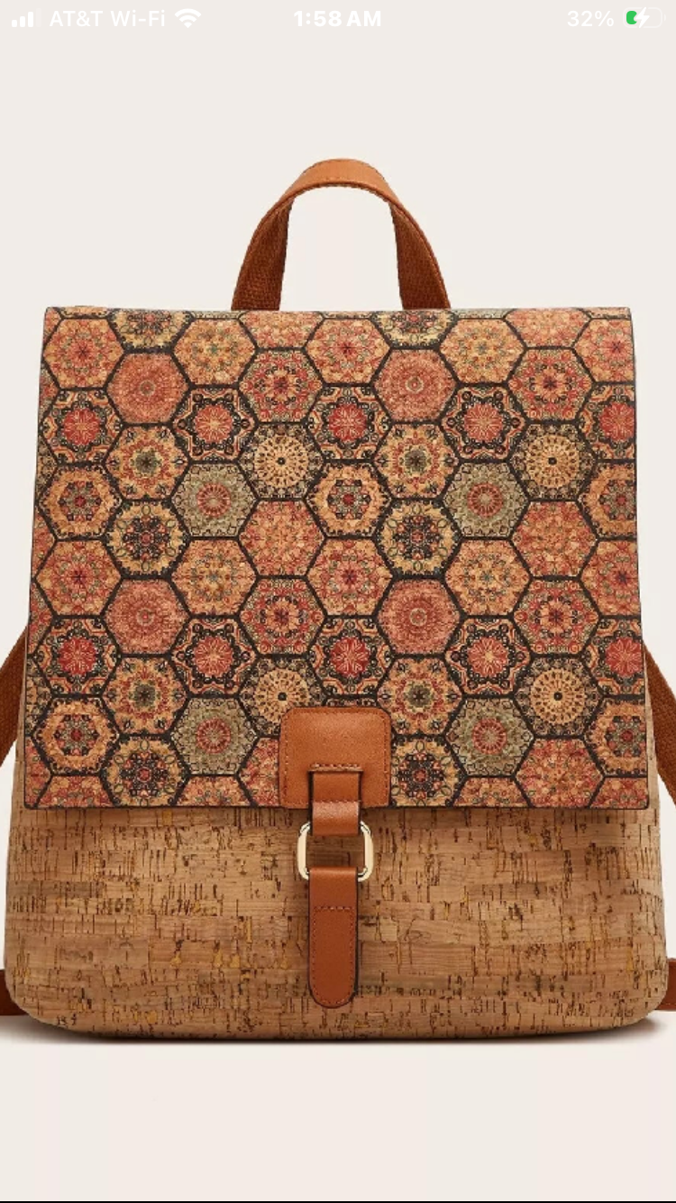 Unique Cork style Vintage Bark Print Flap Backpack 3 unique prints