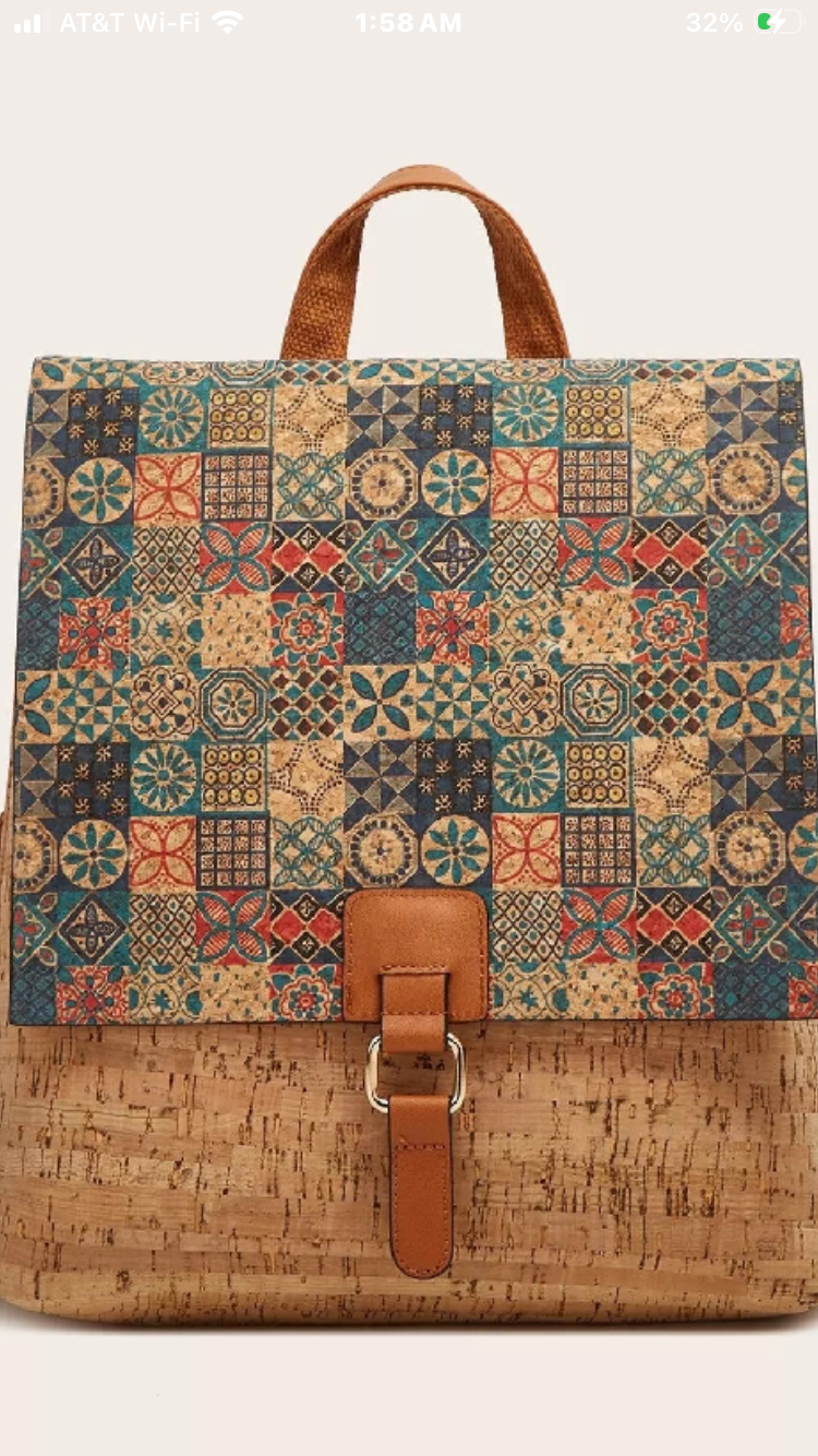 Unique Cork style Vintage Bark Print Flap Backpack 3 unique prints