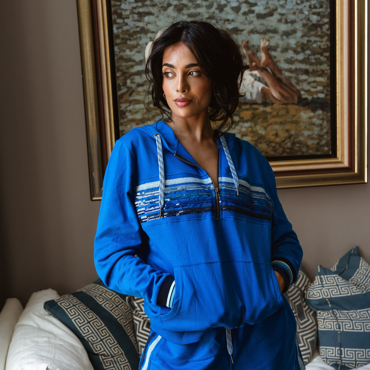 Regatta Sequin Chest Stripe Half Zip Pullover Hoodie