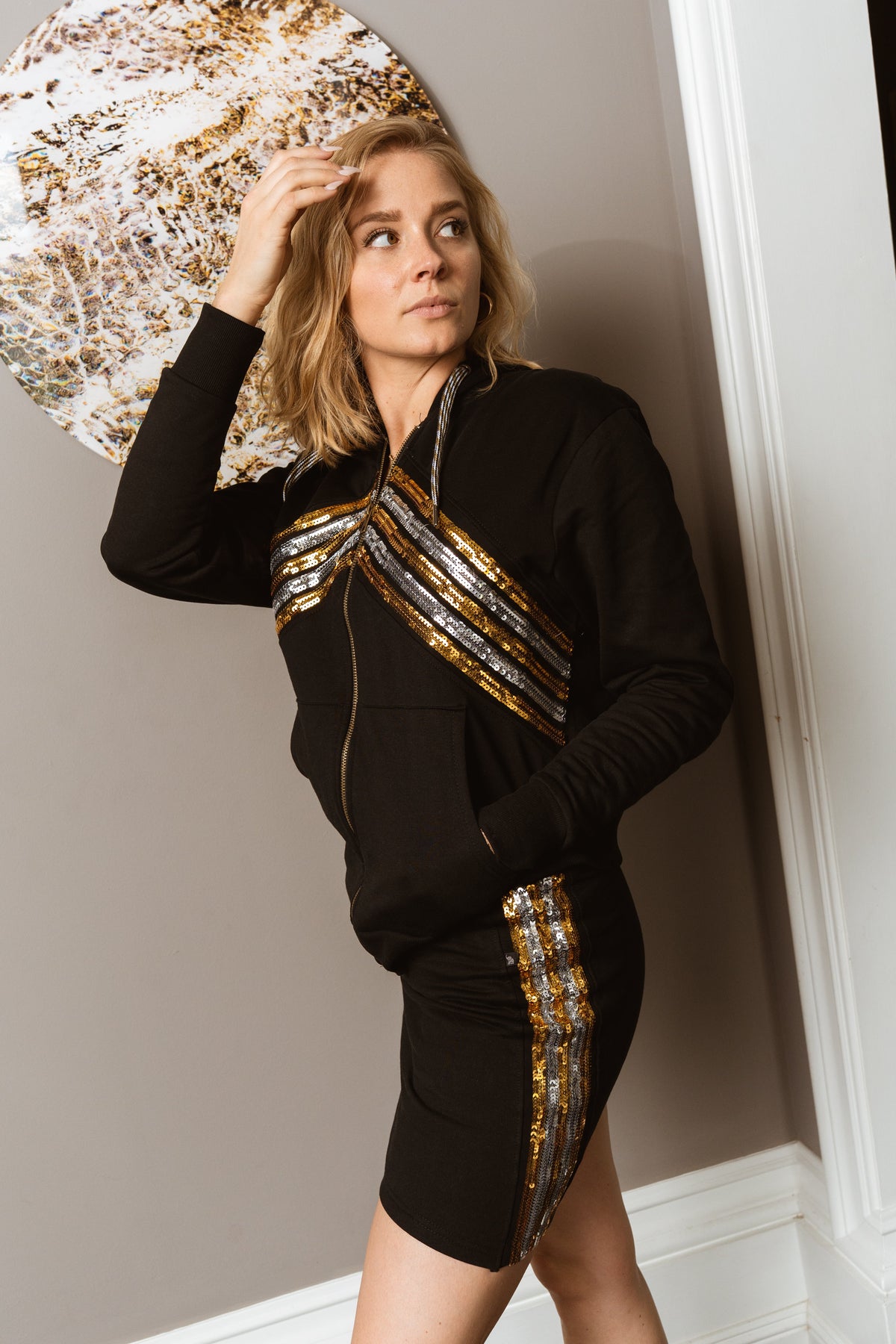 Eclipse Sequin Chevron Chest Stripe Full Zip