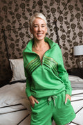 Palm Sequin Chevron Chest Stripe 1/4 Zip Pullover