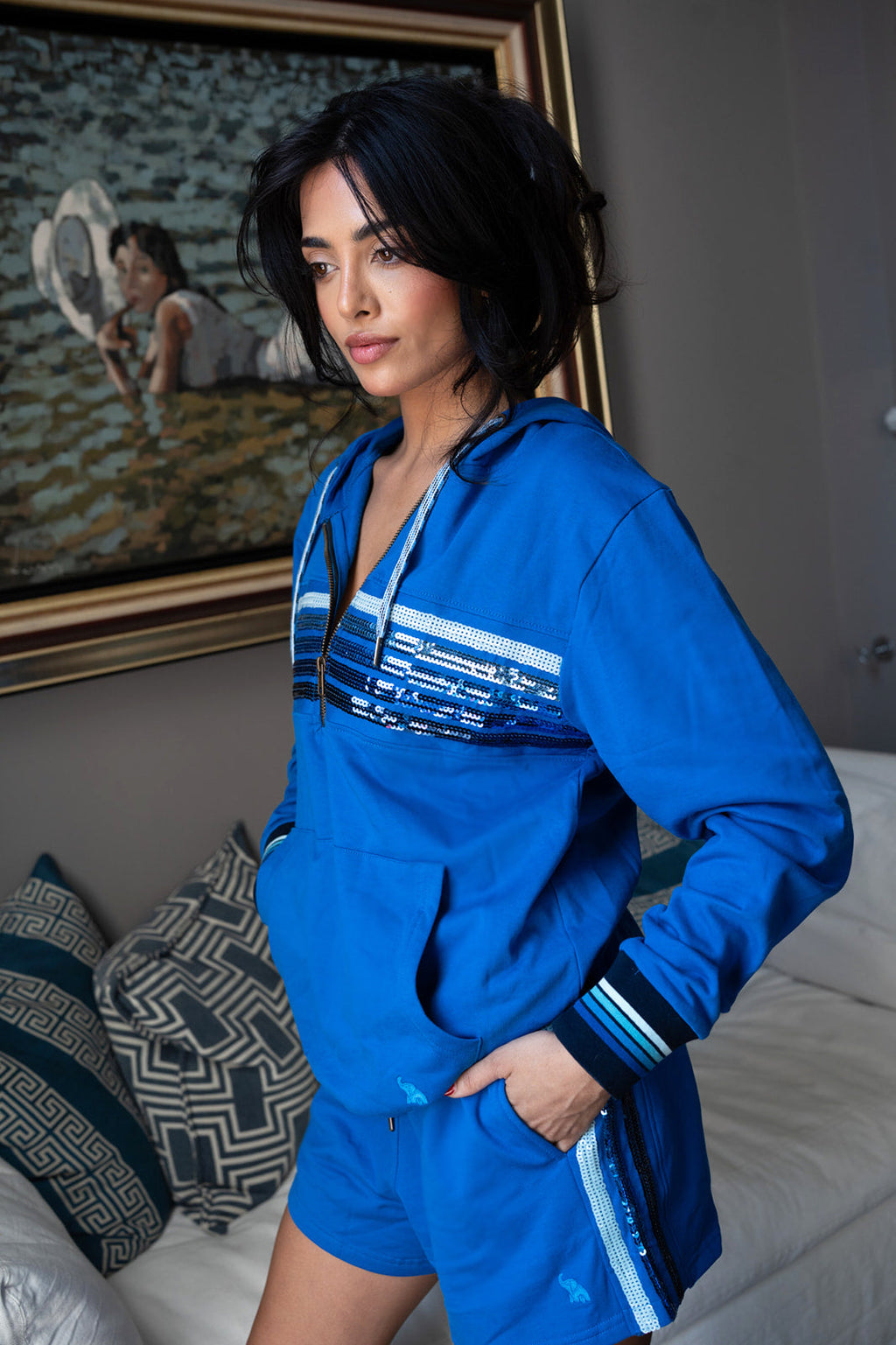 Regatta Sequin Chest Stripe Half Zip Pullover Hoodie