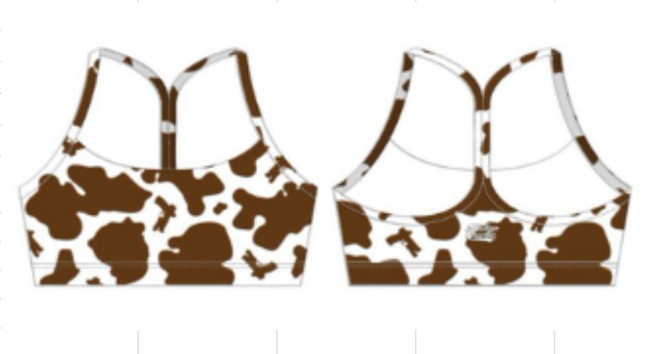 Moo Moo Pew Pew Gunn and Cow print Y-Back Sports Bra |