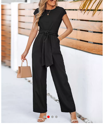 Cupshe Womens Elegant Tie-Waist Cap Sleeve Jumpsuit, Small