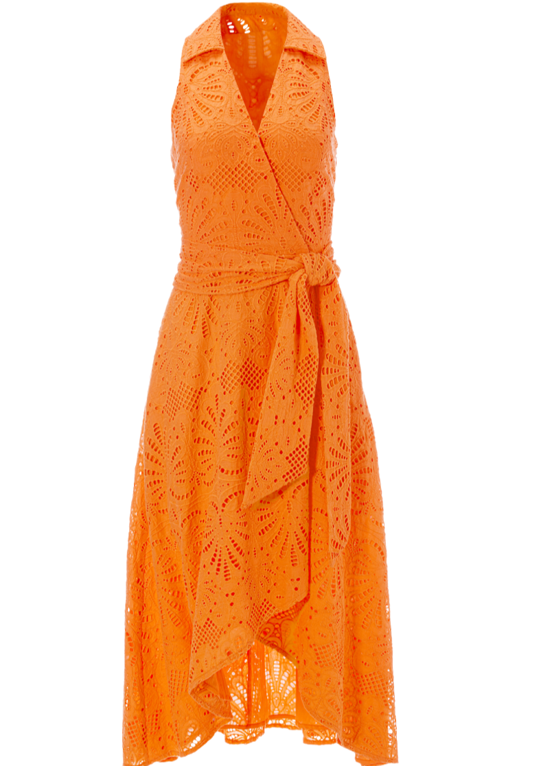 Boston Proper Eyelet Fit and Flare Faux Wrap Midi Dress, Size 8