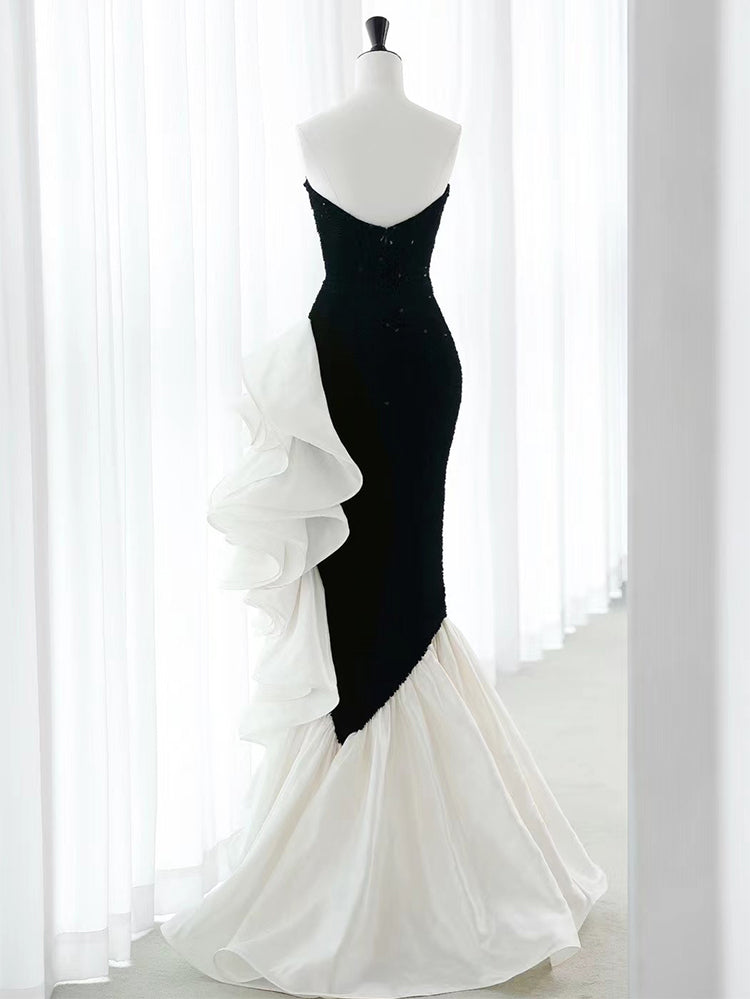Stunning Strapless Sequin Mermaid Dress with Ruffled Organza