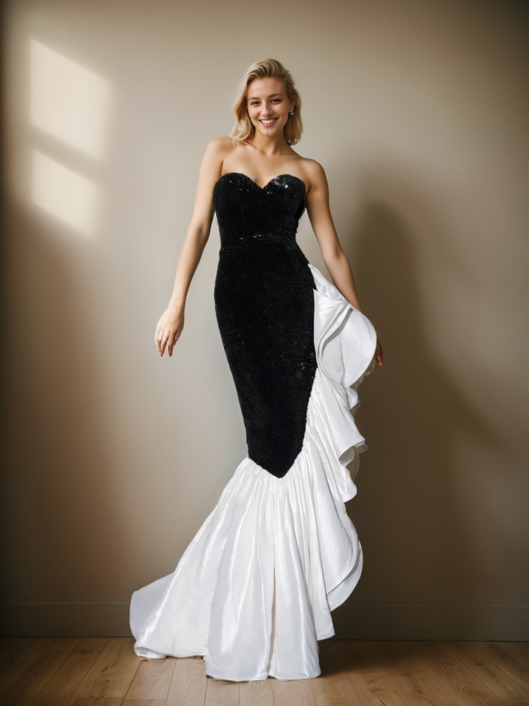 Stunning Strapless Sequin Mermaid Dress with Ruffled Organza