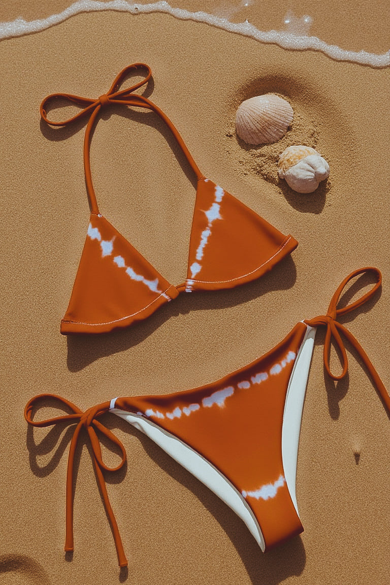 Vega String Bikini in Burnt Orange Shibori