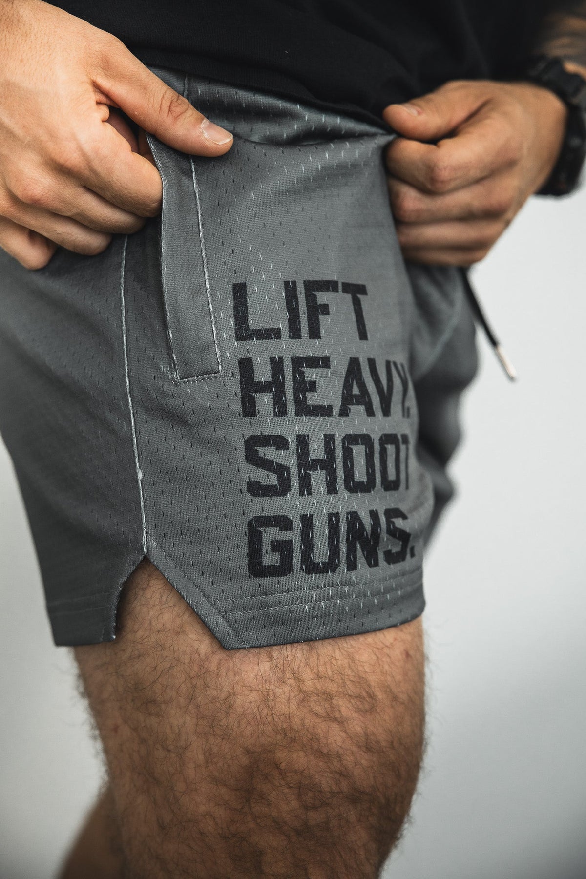 Lift Heavy Shoot Guns printed Men's Mesh Lifestyle Shorts | 5.5"- LHSG OD Green UNISEX
