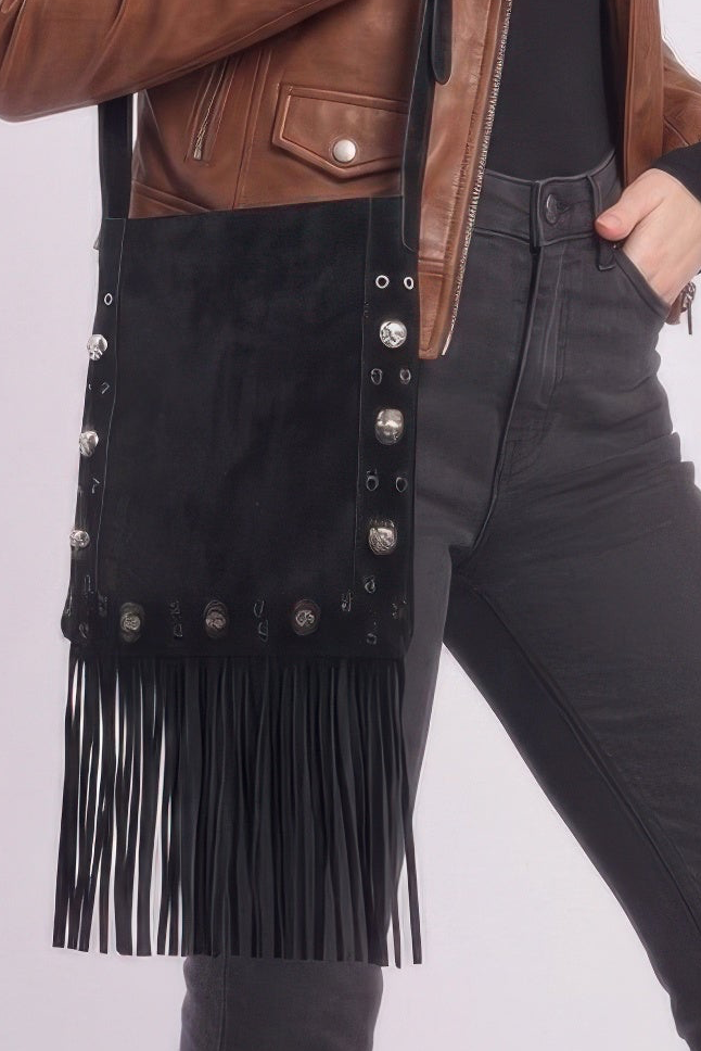 Boho Brown Faux Suede Fringe Crossbody Bag