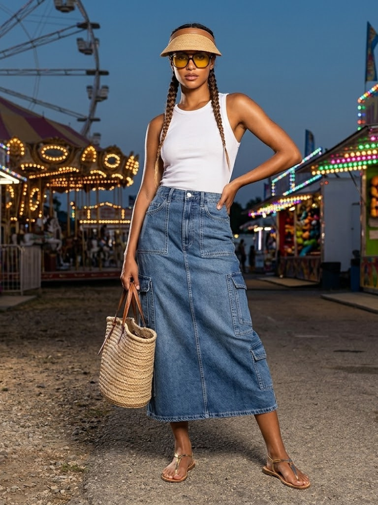 TRIBECA Denim Skirt Pleated Stardust Collection - Los Angeles BYMANYC New York high end designer brand