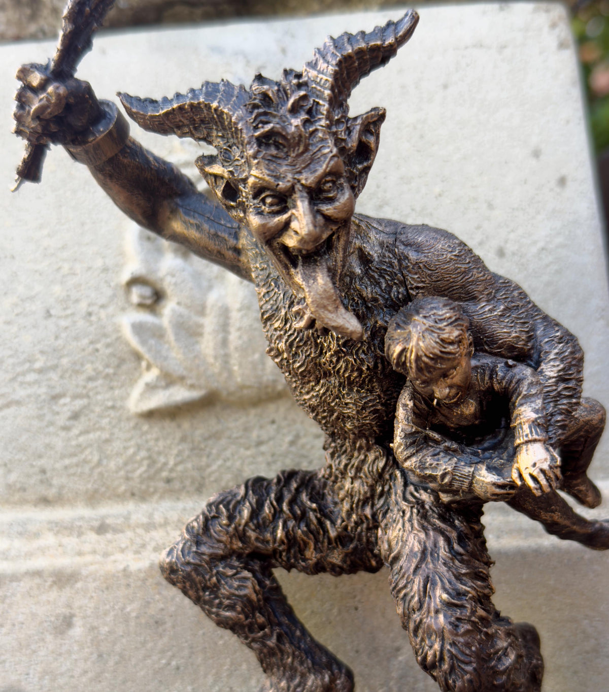 Krampus II Statue, Hand Painted Resin Bronze Finish | Mythical Creature Figurine | Unique Dark Christmas Demon, Gothic Folklore Decor