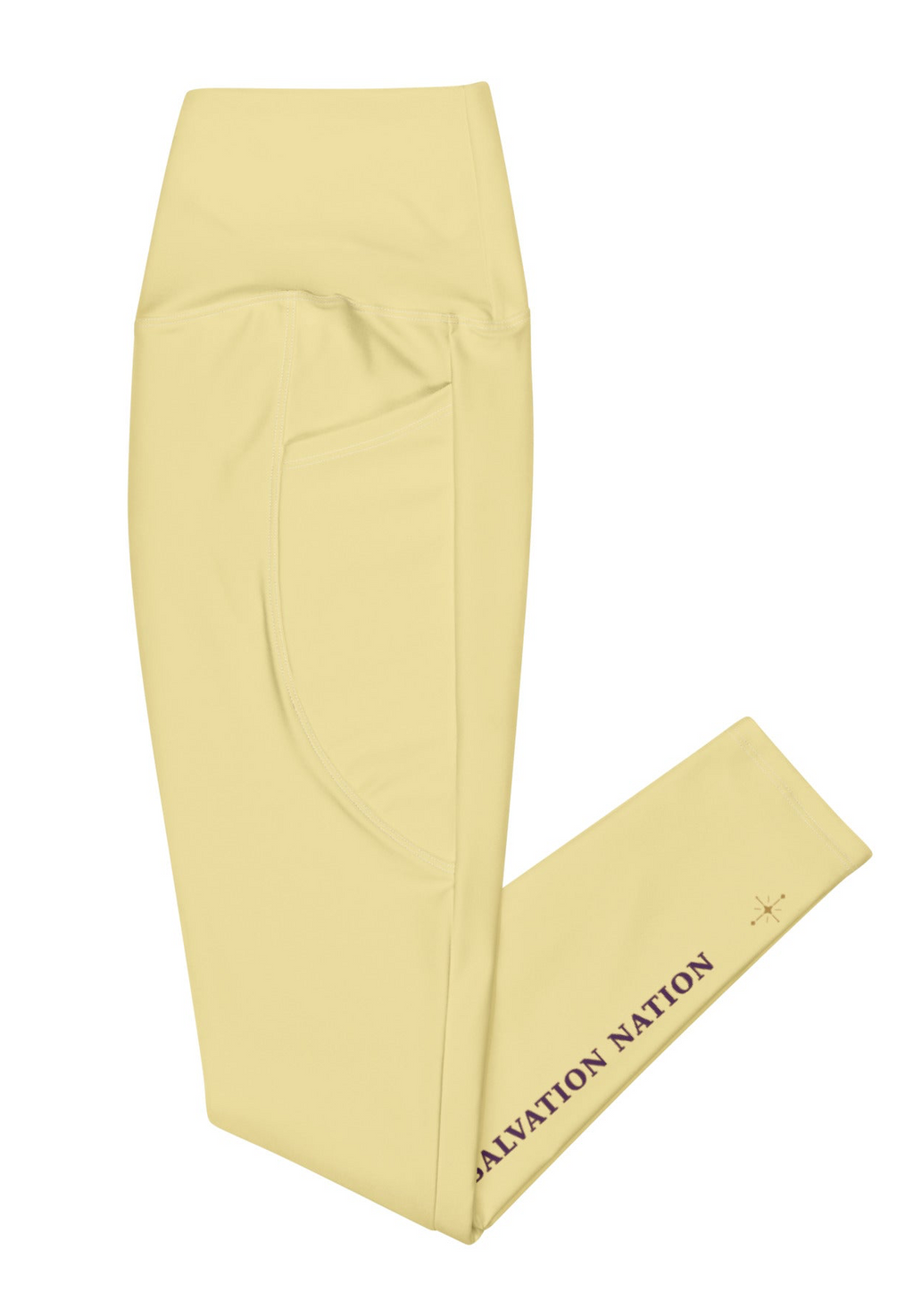 Crossover waist leggings with pockets Salvation Nation Exclusive in Butter Yellow and Plum