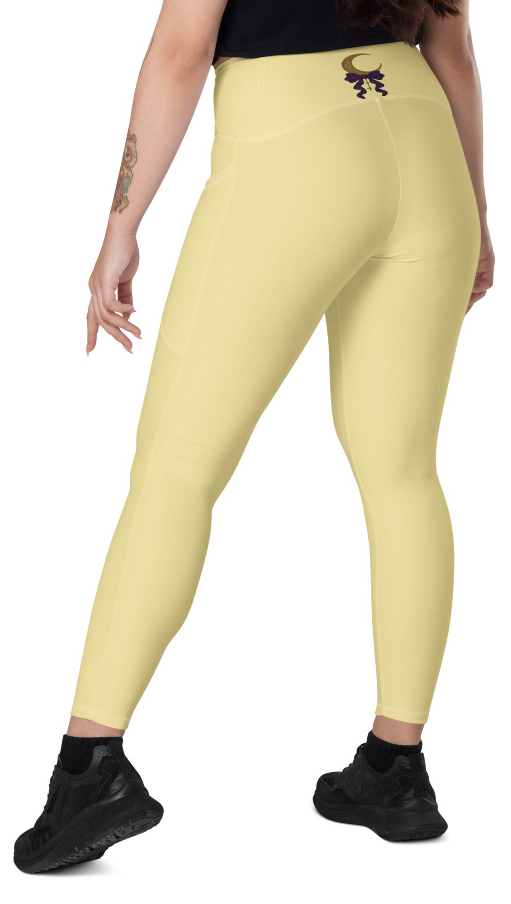Crossover waist leggings with pockets Salvation Nation Exclusive in Butter Yellow and Plum