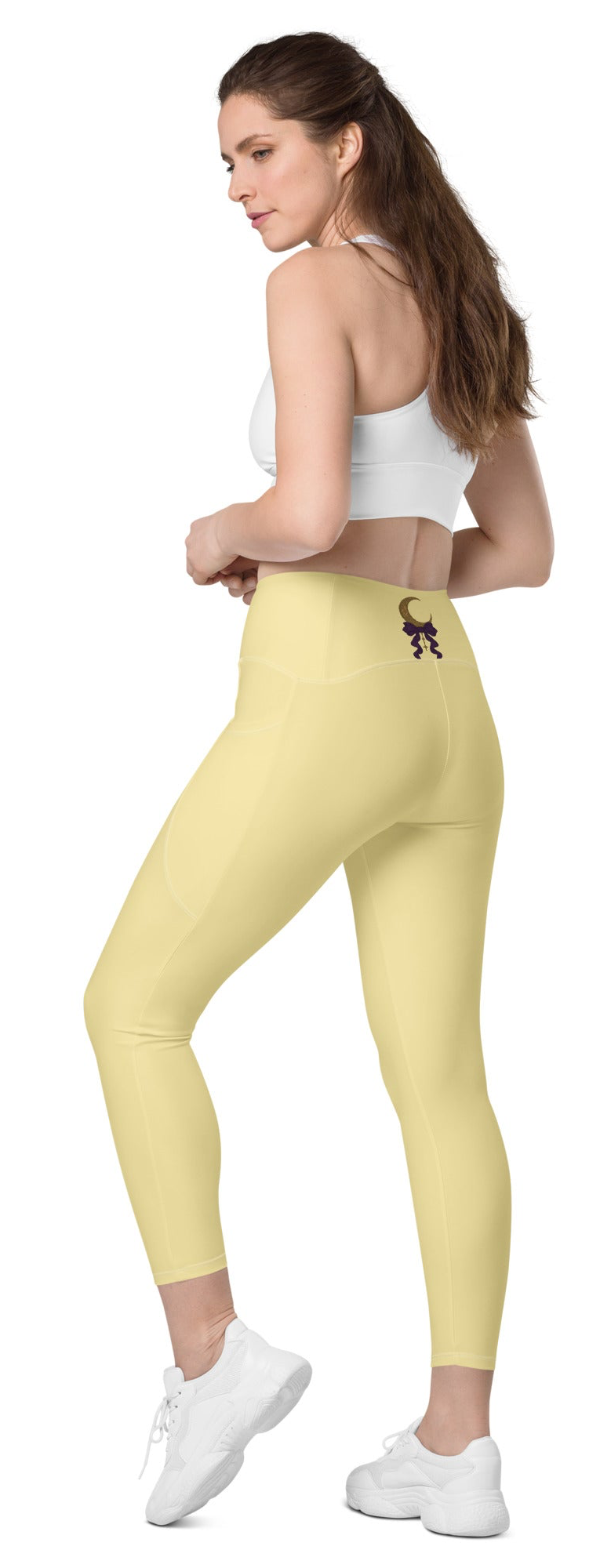 Crossover waist leggings with pockets Salvation Nation Exclusive in Butter Yellow and Plum