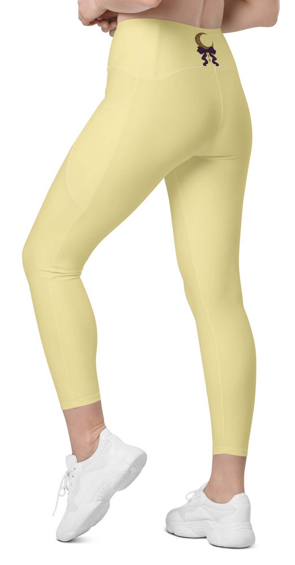 Crossover waist leggings with pockets Salvation Nation Exclusive in Butter Yellow and Plum