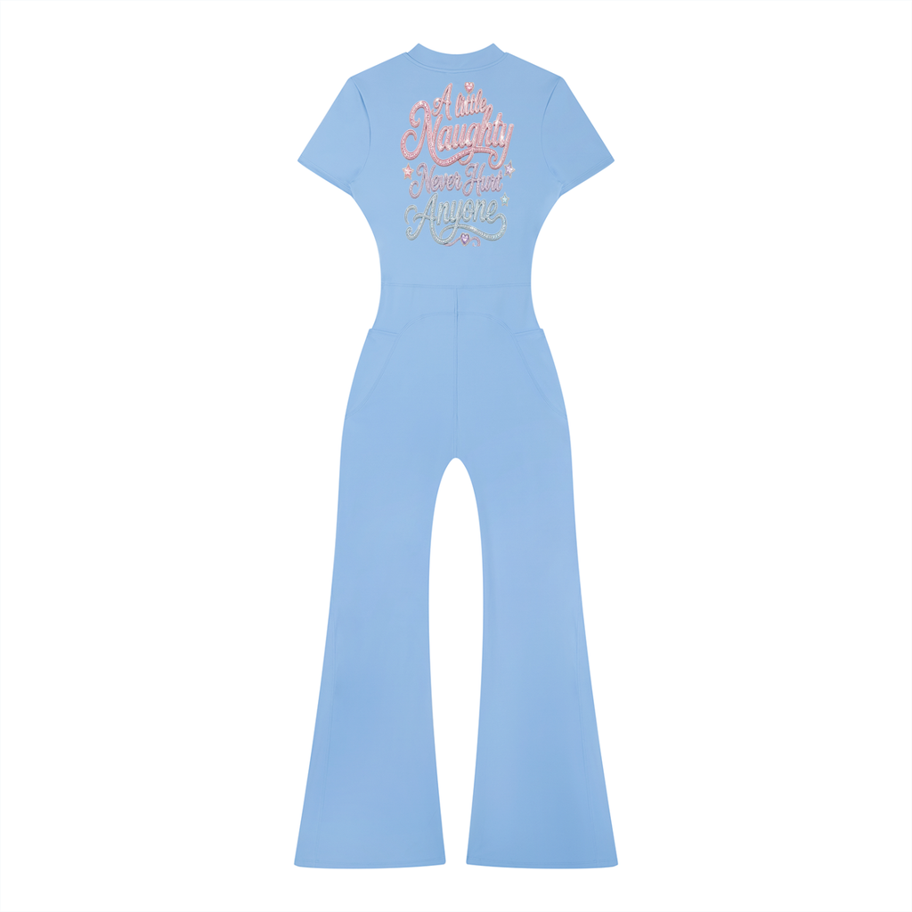 A Little Naughty Never Hurt Anyone Girl Gang Women’s Tight Flared Leg Quarter-Zip Jumpsuit