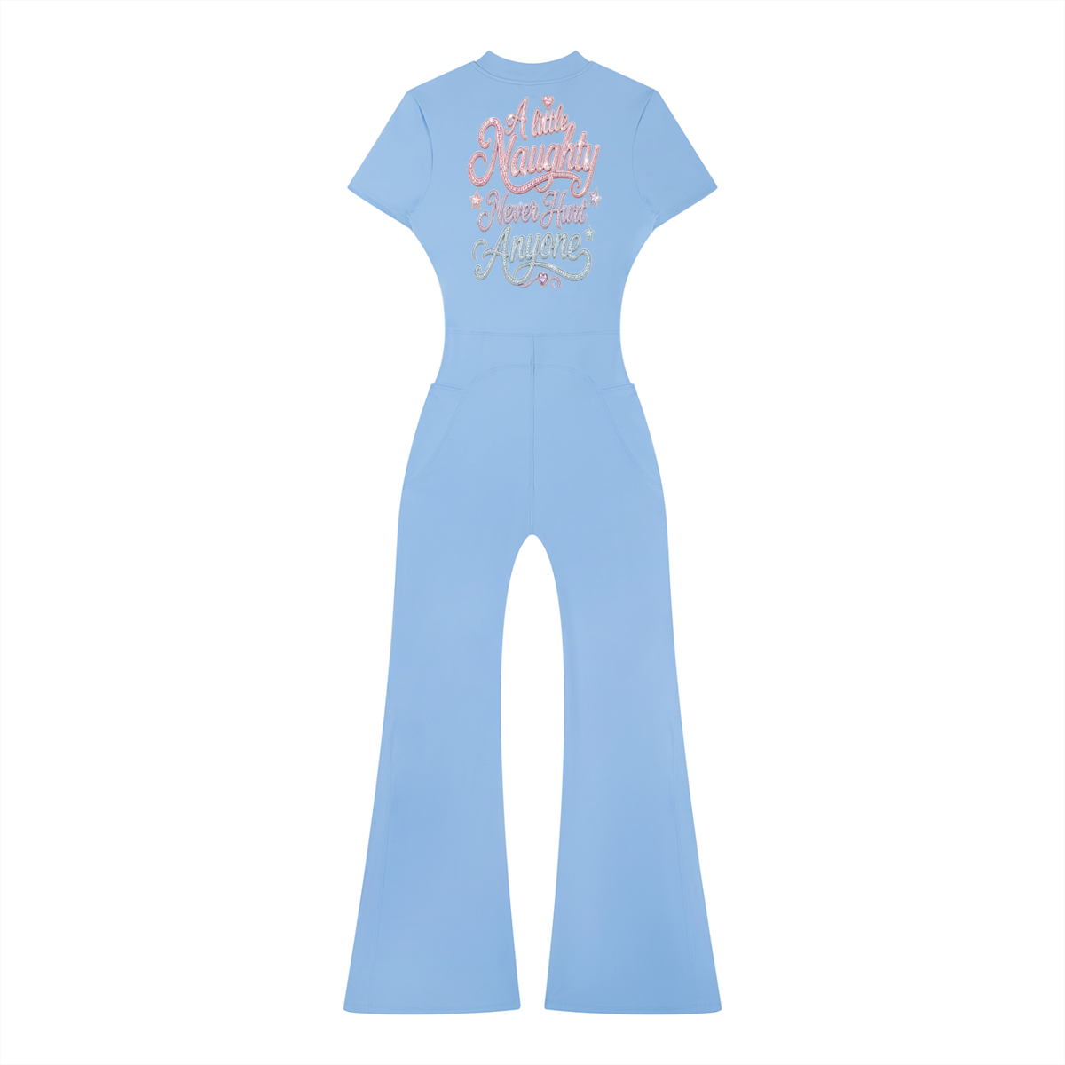 A Little Naughty Never Hurt Anyone Girl Gang Women’s Tight Flared Leg Quarter-Zip Jumpsuit