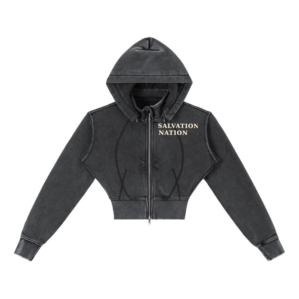 Vintage Washed Cropped Fleece Hoodie